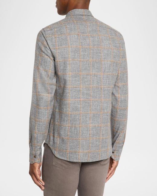 Kiton Gray Apos;S Windowpane Snap-Front Overshirt for men