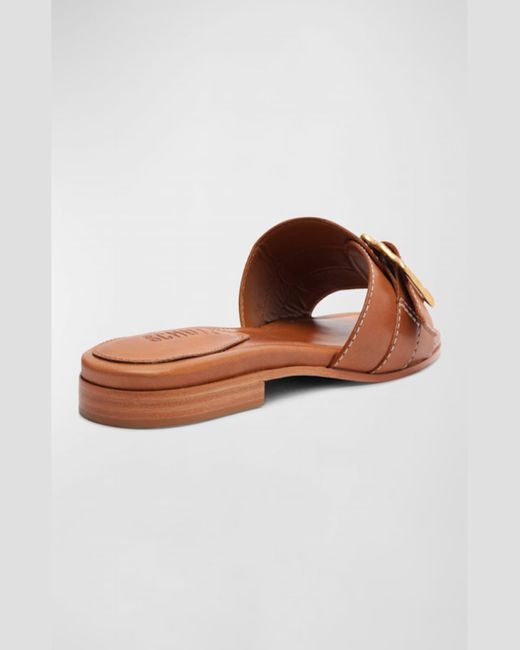 SCHUTZ SHOES Brown Wavy Leather Buckle Slide Sandals