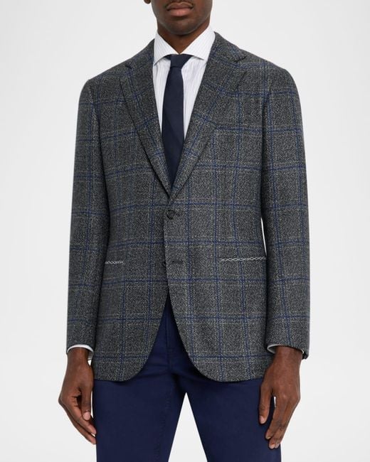 Cesare Attolini Blue Apos;S Windowpane Wool Two-Button Jacket for men