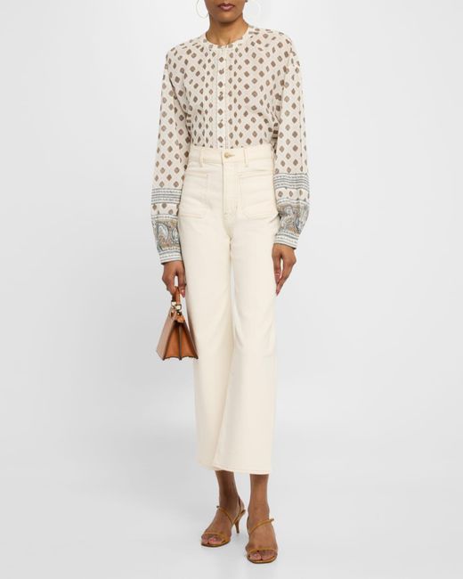 Veronica Beard Natural Lollie Button-Front Blouse