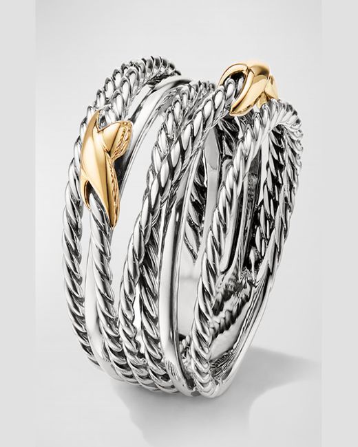 David Yurman Metallic Double X Crossover Ring With 18k Gold In Silver, 13mm