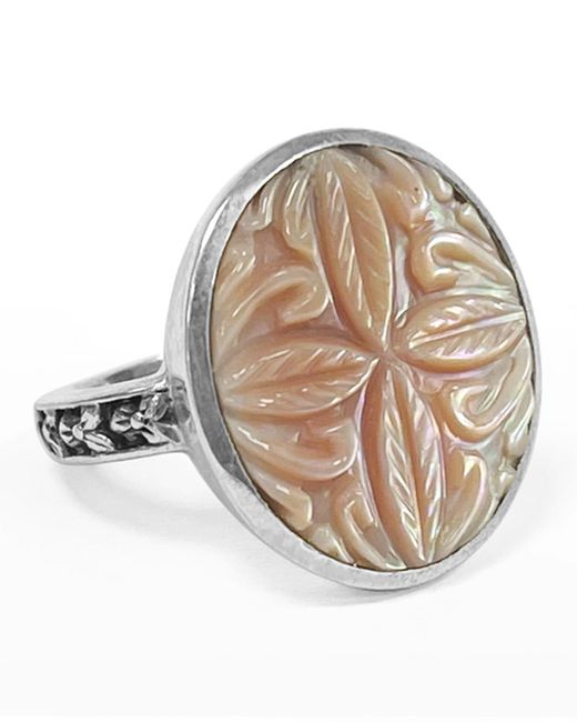 Stephen Dweck White Hand-Carved Natural Rose Mother-Of-Pearl Ring