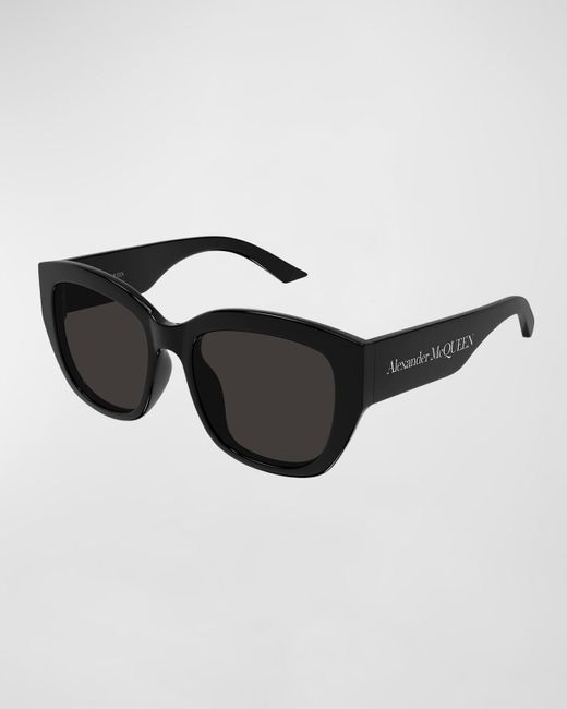 Alexander McQueen Black Logo Acetate Butterfly Sunglasses