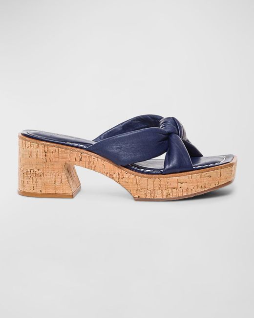 Bernardo Blue Jolie Leather Knot Platform Sandals