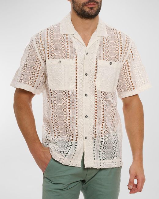 Robert Graham Natural Milanese Embroidered Short-Sleeve Shirt for men