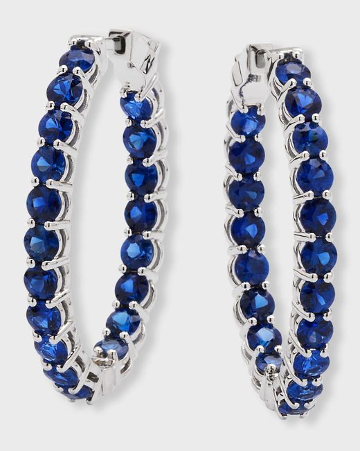 Neiman Marcus 18k White Gold Medium Blue Sapphire Hoop Earrings