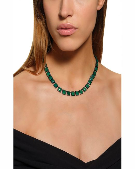 Nakard Large Tile Riviere Necklace In Green Onyx