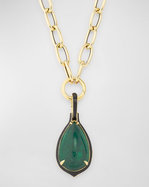Goshwara Green G-One Pear Shape Pendant Necklace With Enamel