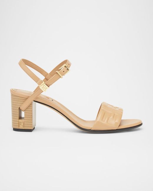 Fendi Metallic Delfina Ff Leather Block-Heel Sandals