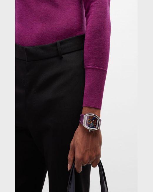 Franck Muller Pink Stainless Steel Vanguard Color Dreams Skeleton Watch With Purple Strap for men