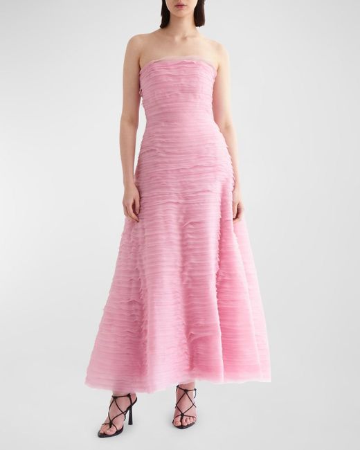 Aje. Pink Soundscape Strapless Organza Maxi Dress