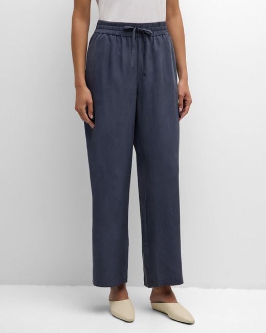 Eileen Fisher Blue Cropped Washed Silk Cargo Pants