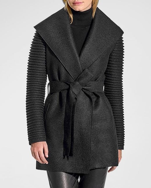 Sentaler wrap coat store with ribbed sleeves