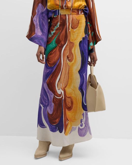 Dorothee Schumacher Multicolor Rainbow Flames Printed Linen Maxi Skirt