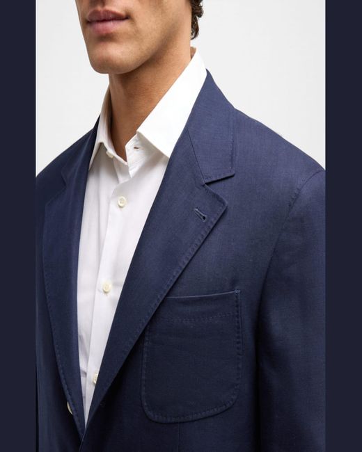 Brunello Cucinelli Blue Exclusive Linen-Wool Suit for men