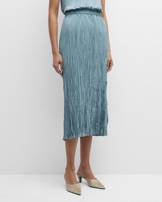 Eileen Fisher Blue Crinkled Pleated Straight Midi Skirt