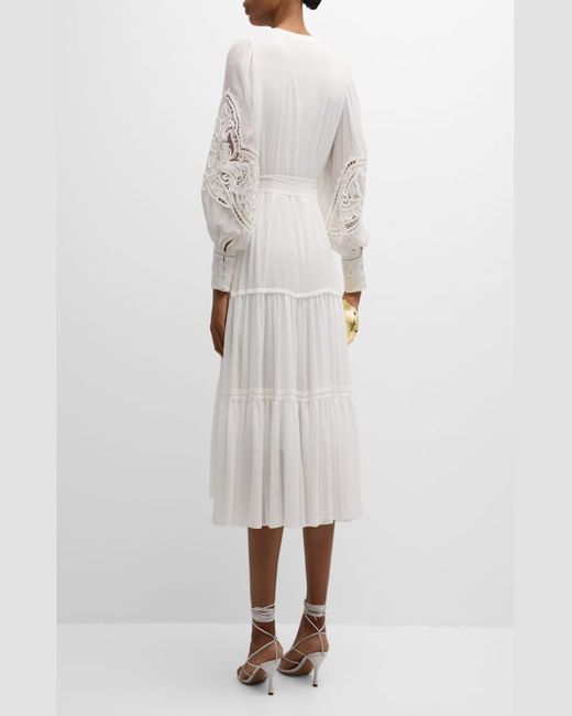 Kobi Halperin White Mira Tiered Eyelet-Embroidered Midi Dress