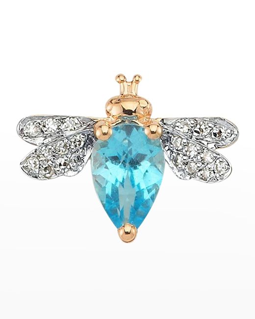 BeeGoddess Diamond And Blue Topaz Bee Earring, Single