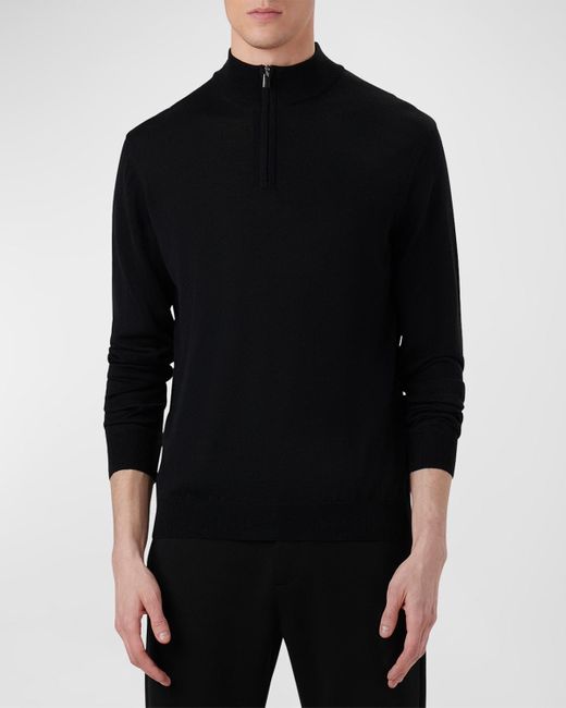 Bugatchi Black Super Merino Quarter-Zip Sweater for men