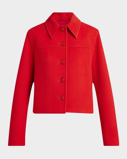 Jil Sander Red Cropped Boxy Wool Jacket
