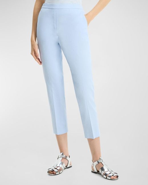 Theory Blue Treeca Good Linen Cropped Pull-On Ankle Pants