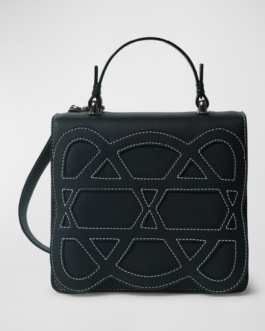 Callista Black Pandora Stitched Leather Top-handle Bag