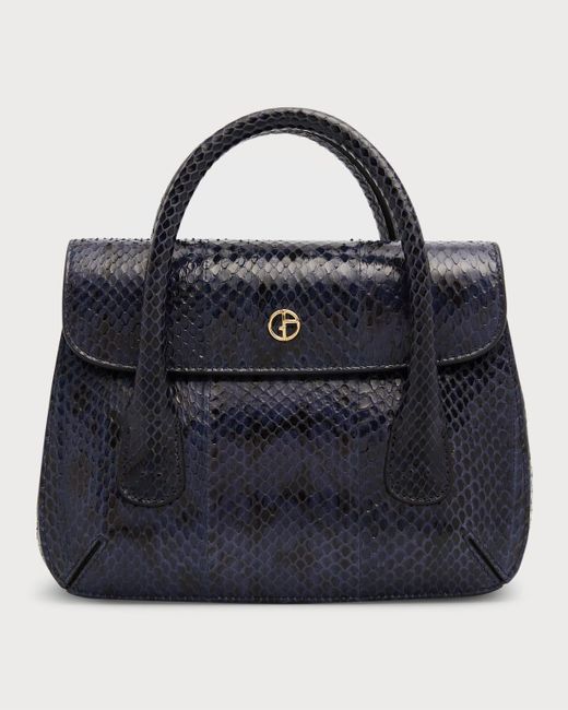 Giorgio Armani Blue Mini Snakeskin Top-handle Bag