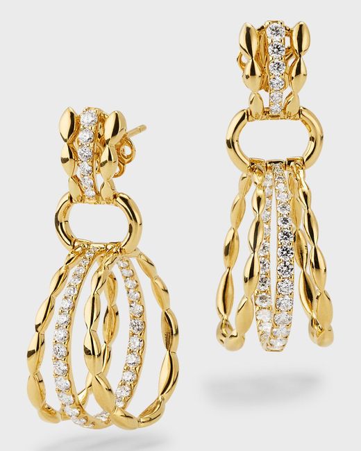 Etho Maria Metallic 18k Yellow Gold Hoop Drop Earrings With Diamonds