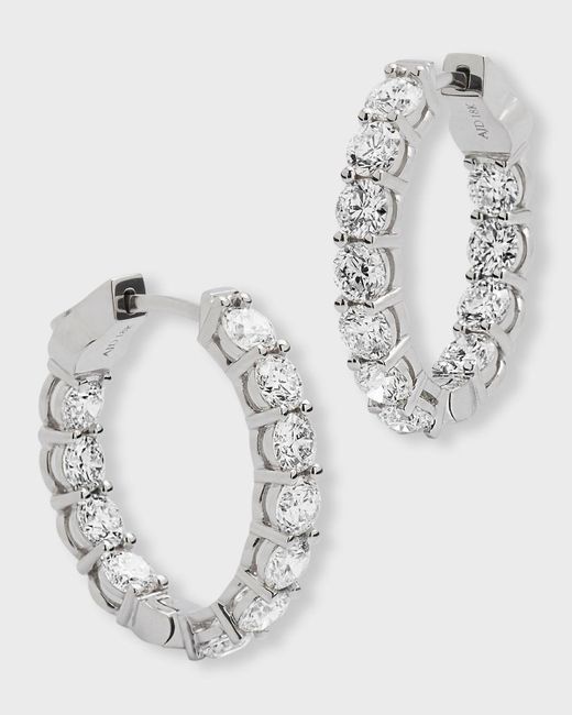 Neiman Marcus Metallic 18k White Gold Diamond Small Hoop Earrings
