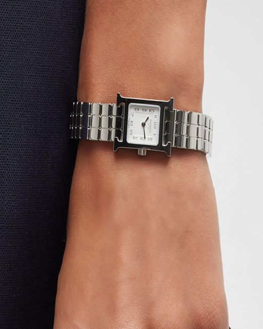 Hermès White Heure H Watch, Mini Model, 21 Mm