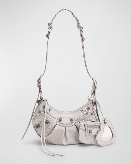 Balenciaga Le Cagole Xs Glitter Shoulder Bag in White | Lyst