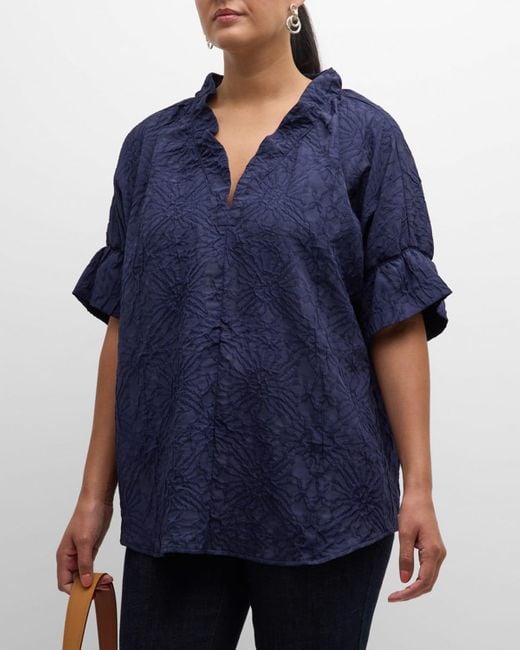 Finley Blue Plus Size Crosby Ruffle Textured Jacquard Top