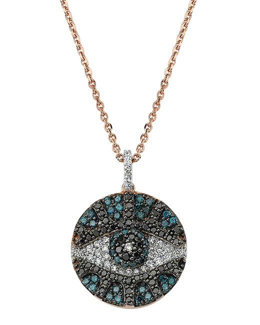 BeeGoddess Metallic Eye Light Pave Diamond Disc Pendant Necklace