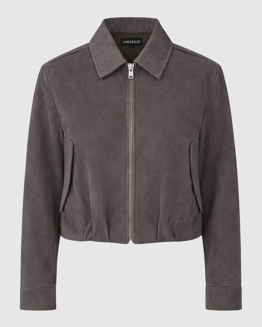 Lamarque Gray Robbie Suede Bomber Jacket