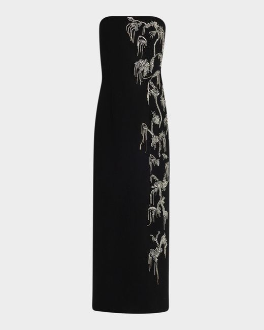 Lela Rose Black Strapless Crystal Fringe Sheath Midi Dress
