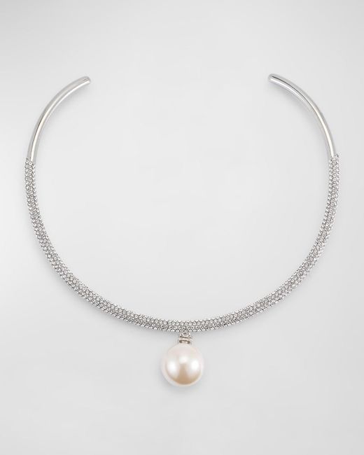 Givenchy White Faux Pearl Crystal Torque Necklace