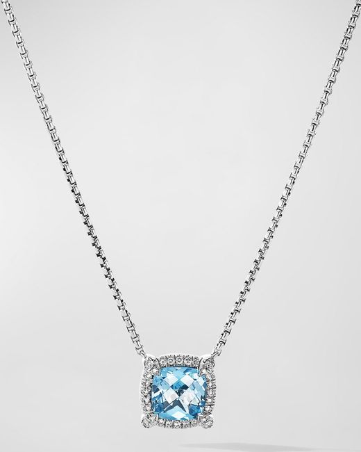 David Yurman Blue Chatelaine Pendant Necklace With Gemstone And Diamonds In Silver, 7mm