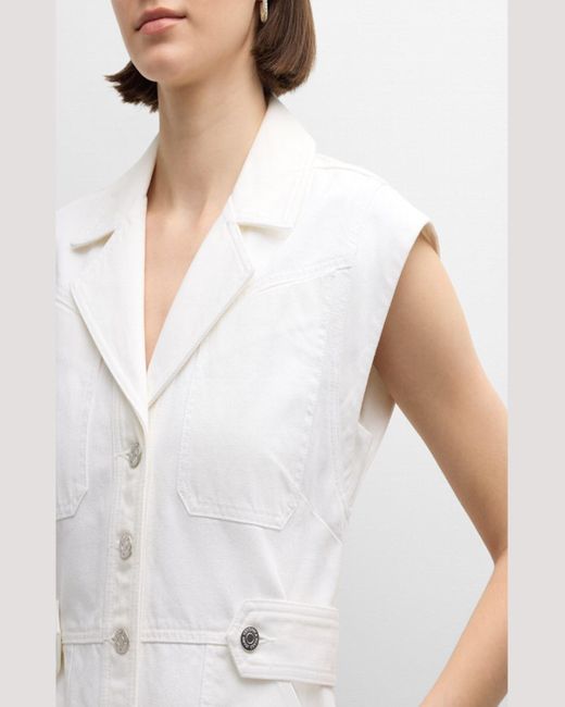 Veronica Beard White Jax Denim Button-Front Mini Dress