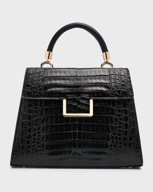 MARIA OLIVER Black Michelle Crocodile Top-handle Bag