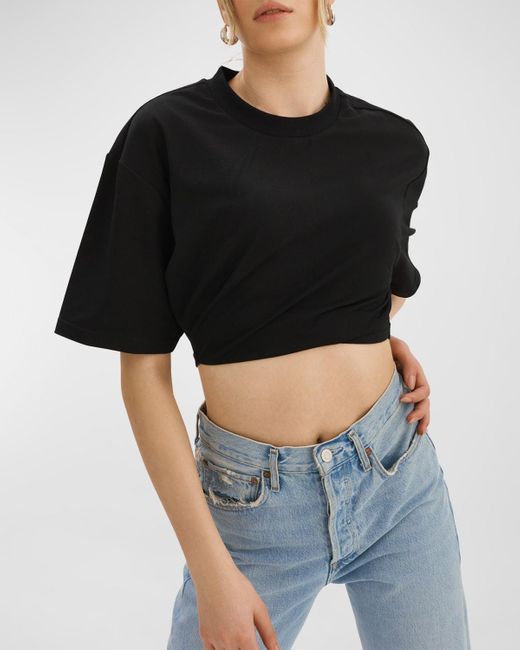 Lamarque Black Naia Cropped Asymmetric T-shirt
