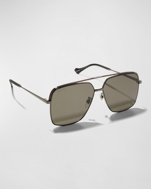 Gucci Gray Metal Aviator Sunglasses for men