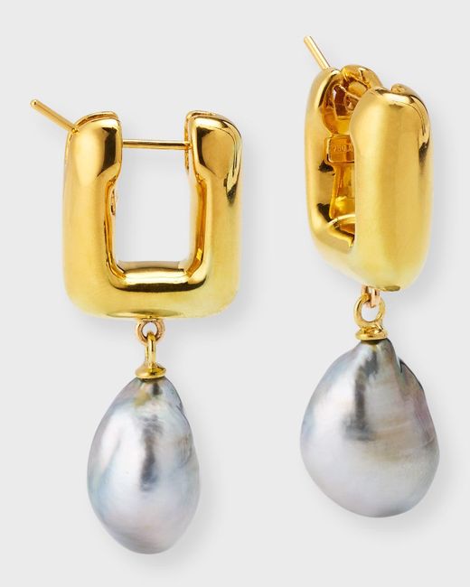 Pearls By Shari Metallic 18k Yellow Gold Baroque Tahitian Pearl Drop Earrings