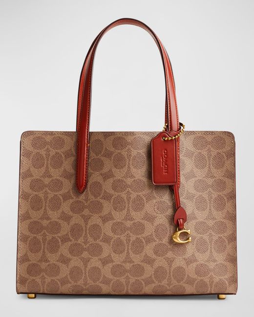 COACH Brown Carter 28 Signature Coated Canvas Tote Bag
