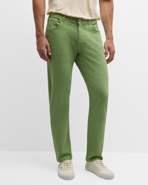 Marco Pescarolo Green Vintage Dyed Cotton-Silk Denim Pants for men