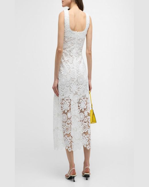 Waimari White Kim Floral Lace Midi Dress