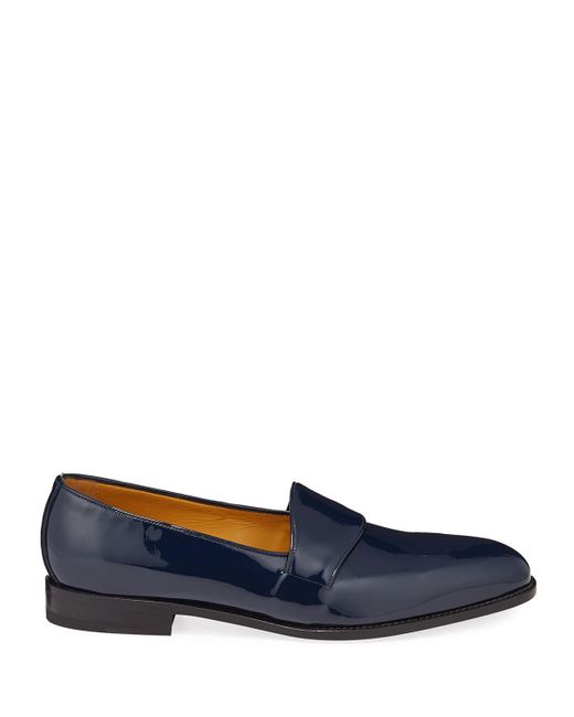 navy blue patent leather loafers