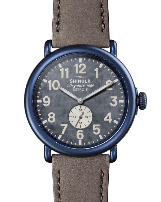 Shinola 47mm Runwell Sub-second Watch In Blue Pvd With Leather Strap for men
