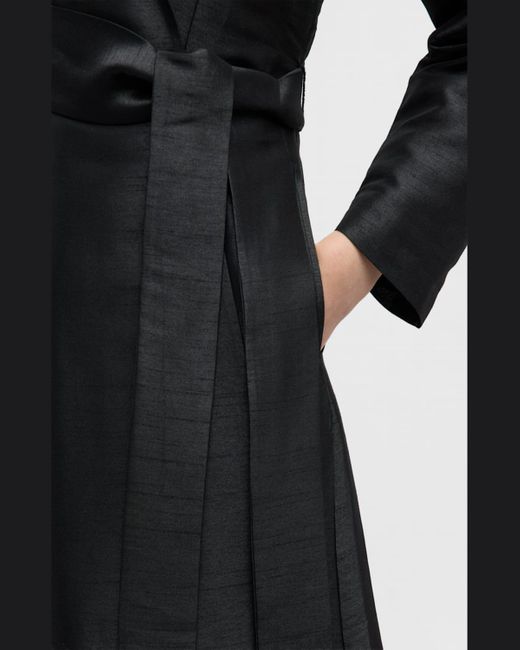 Frances Valentine Black Lucille Notched-Lapel Belted Midi Wrap Dress