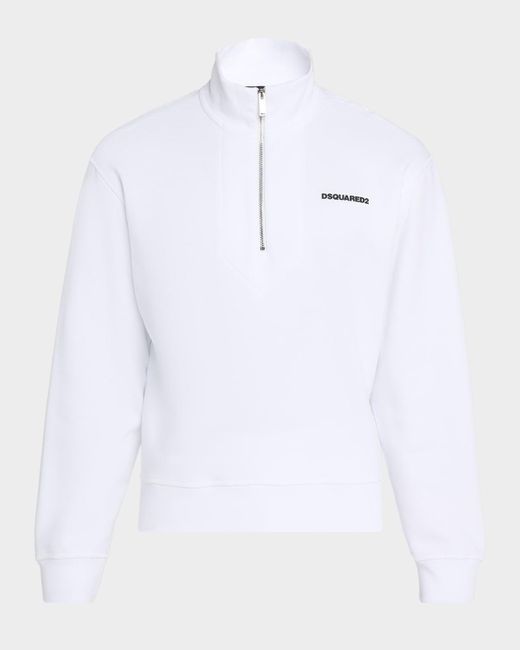 DSquared² White Half-Zip Cotton Sweatshirt for men