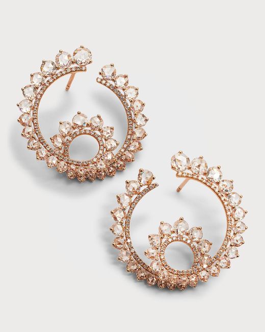 64 Facets Metallic 18k Rose Gold Loop Diamond Earrings